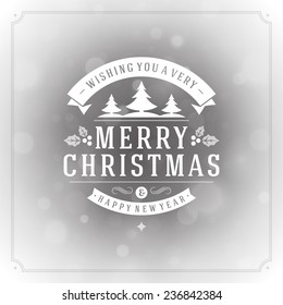 Christmas greeting card light vector background. Merry Christmas holidays wish design and vintage ornament decoration. Happy new year message. Vector illustration. 