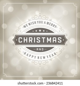 Christmas greeting card light vector background. Merry Christmas holidays wish design and vintage ornament decoration. Happy new year message. Vector illustration. 