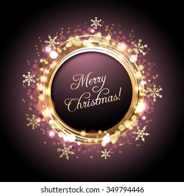 Christmas greeting card, Christmas lights and decoration against purple background
