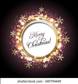 Christmas greeting card, Christmas lights and decoration against purple background