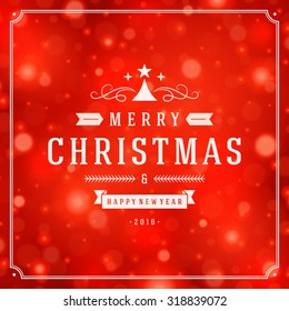 Christmas greeting card lights and snowflakes vector background. Merry Christmas holidays wish design and vintage ornament decoration. Happy new year message. Vector illustration.