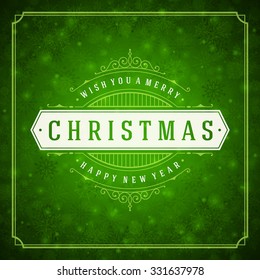 Christmas greeting card lights and snowflakes vector background. Merry Christmas holidays wish message typography design and decorations. Vector illustration.