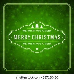 Christmas greeting card lights and snowflakes vector background. Merry Christmas holidays wish message typography design and decorations. Vector illustration.