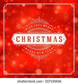 Christmas greeting card lights and snowflakes vector background. Merry Christmas holidays wish message typography design and decorations. Vector illustration.