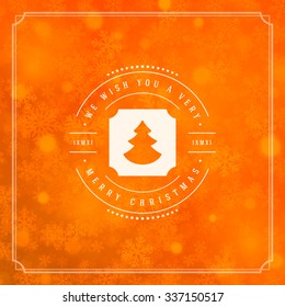 Christmas greeting card lights and snowflakes vector background. Merry Christmas holidays wish message typography design and decorations. Vector illustration.