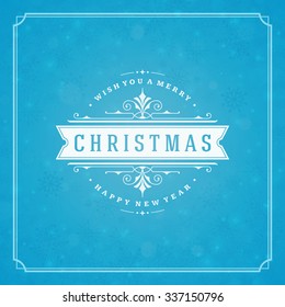 Christmas greeting card lights and snowflakes vector background. Merry Christmas holidays wish message typography design and decorations. Vector illustration.