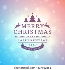 Christmas greeting card lights and snowflakes vector background. Merry Christmas holidays wish message typography design and decorations. Vector illustration.