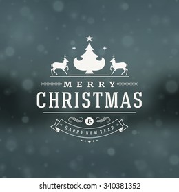 Christmas greeting card lights and snowflakes vector background. Merry Christmas holidays wish message typography design and decorations. Vector illustration.