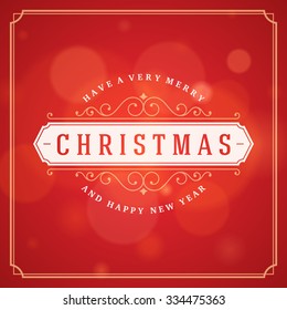 Christmas greeting card lights vector background. Merry Christmas holidays wish message typography design and decorations. Vector illustration.