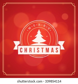 Christmas greeting card lights vector background. Merry Christmas holidays wish message typography design and decorations. Vector illustration.