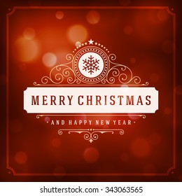 Christmas greeting card lights vector background. Merry Christmas holidays wish message typography design and decorations. Vector illustration.