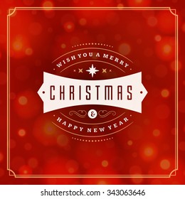 Christmas greeting card lights vector background. Merry Christmas holidays wish message typography design and decorations. Vector illustration.