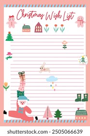 christmas greeting card, Christmas List Template, santa claus set, Vector of a party, Set of Christmas element , cute stickers, Santa letter printable, holiday list for kids, teens , and adults