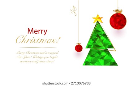 Cartão de Natal com baixos ornamentos Poly no fundo branco