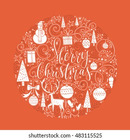 Christmas greeting card made in vector. Perfect handmade lettering for holiday decorations. Trendy New Year design. Handdrawn design elements for perfect cards and invitations.
