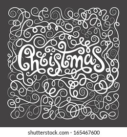Christmas Greeting Card. Merry Christmas decorative hand drawn lettering, vector illustration