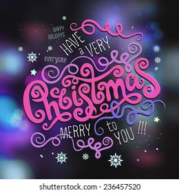 Christmas Greeting Card. Merry Christmas hand drawn lettering