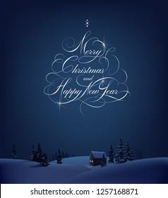 Christmas Greeting Card. Merry Christmas and Happy New Year lettering.