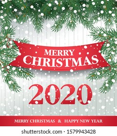 Christmas greeting card. Merry christmas and happy new year 2020. Vector illustration