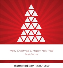 Christmas Greeting Card. Merry Christmas and Happy New Year over red color burst background.