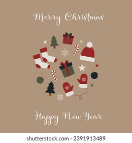 christmas greeting card, merry christmas, happy new year, vector