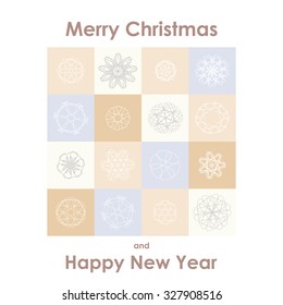 Christmas Greeting Card. Merry Christmas and Happy New Year lettering, vector illustration in vintage colors on white background