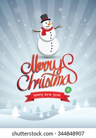 Christmas Greeting Card. Merry Christmas And Happy New Year lettering, vector illustration