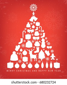 Christmas greeting card with merry christmas and happy new year wishes. Christmas design elements. Vector illustration