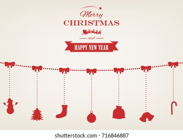 Christmas greeting card with merry christmas and happy new year wishes. Christmas design elements. Vector illustration