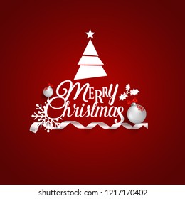 Christmas Greeting Card. Merry Christmas lettering with Christmas tree, vector illustration.