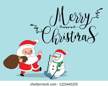 Christmas Greeting Card. Merry Christmas lettering, vector illustration