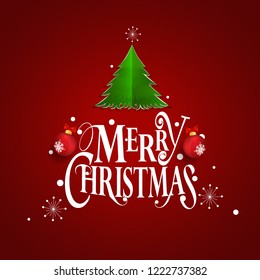 Christmas Greeting Card. Merry Christmas lettering with Christmas tree, vector illustration.