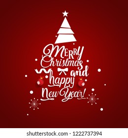 Christmas Greeting Card. Merry Christmas lettering with Christmas tree, vector illustration.