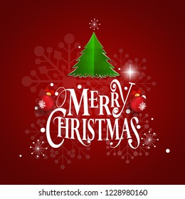 Christmas Greeting Card. Merry Christmas lettering with Christmas tree, vector illustration.