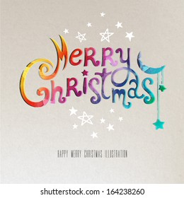 Christmas Greeting Card. Merry Christmas lettering. Water color effect illustration