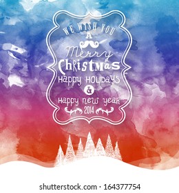 Christmas Greeting Card. Merry Christmas Lettering. Water Color Effect Illustration 