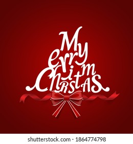 Christmas Greeting Card. Merry Christmas lettering with Christmas tree, vector illustration