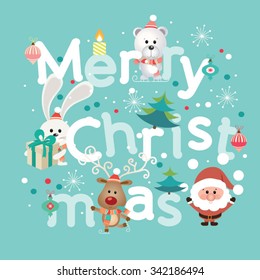 Christmas Greeting Card. Merry Christmas lettering, vector illustration