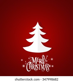 Christmas Greeting Card. Merry Christmas lettering with Christmas tree, vector illustration.