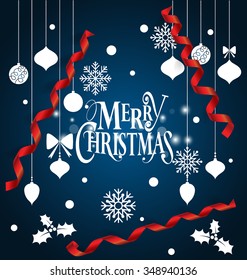 Christmas Greeting Card. Merry Christmas lettering, vector illustration