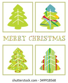 Christmas Greeting Card. Merry Christmas lettering, and abstract pine tree