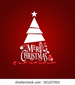 Christmas Greeting Card. Merry Christmas lettering with Christmas tree, vector illustration.