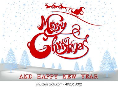 Christmas Greeting Card. Merry Christmas lettering, vector illustration