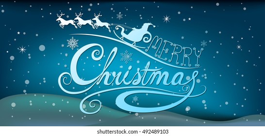 Christmas Greeting Card. Merry Christmas lettering, vector illustration