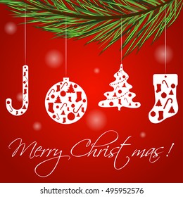 Christmas Greeting Card. Merry Christmas lettering, vector illustration