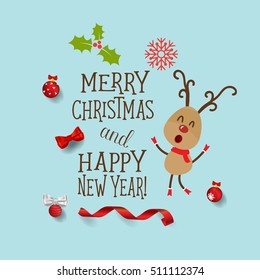 Christmas Greeting Card with Merry Christmas lettering, vector illustration