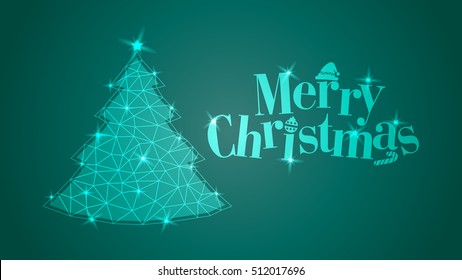 Christmas Greeting Card. Merry Christmas lettering, polygonal vector illustration
