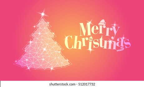 Christmas Greeting Card. Merry Christmas lettering, polygonal vector illustration