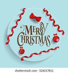 Christmas Greeting Card with Merry Christmas lettering, vector illustration