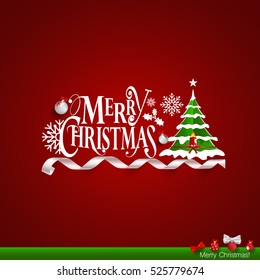 Christmas Greeting Card. Merry Christmas lettering with Christmas tree, vector illustration.